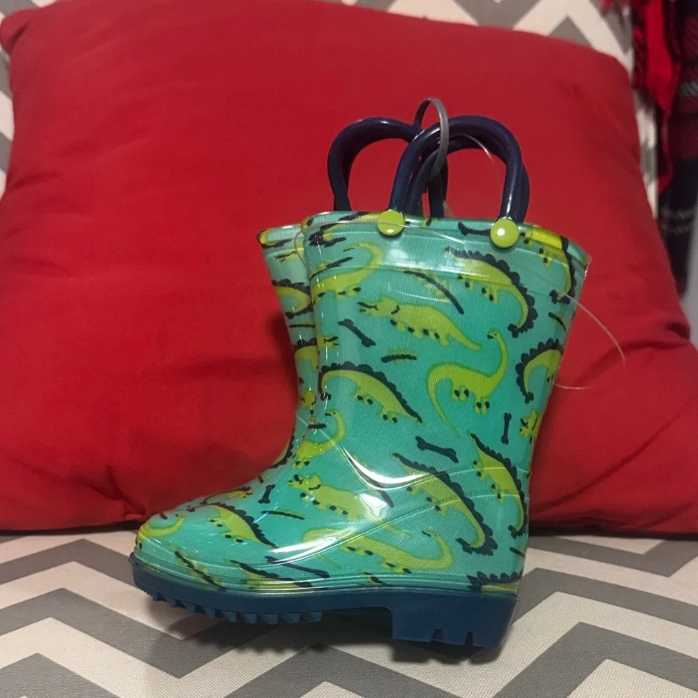 Kids' Vibrant Patterned Rain Boots - Blue and Green